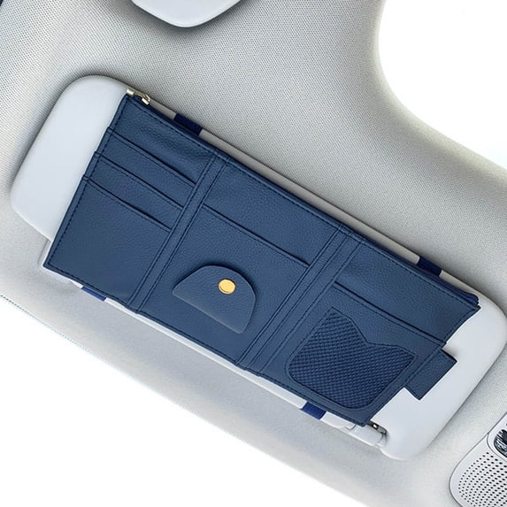 Sun Visor Organizer | Car Storage Pouch with Sunglasses Clip & Card Slots | 9-Pocket Leather Organizer for Documents, Keys, Phone & More | Easy Install with Rubber Bands