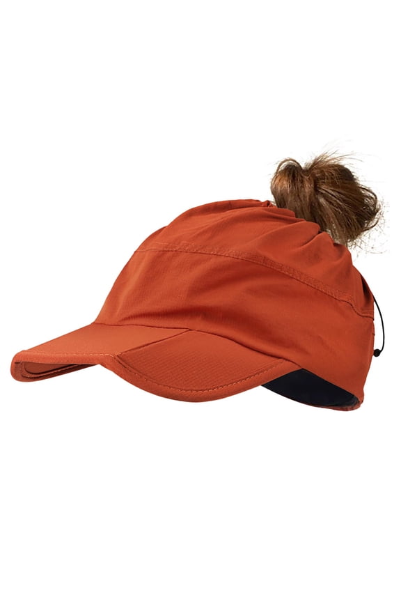 Sun Visor Ponytail Baseball Cap for Women, 2 in 1 Multifunctional UV Protection Lightweight Folding Running Sports Cap, Adjustable Quick Dry Outdoor Sun Hat Ideal for Hiking Boating Fishing(Orange)