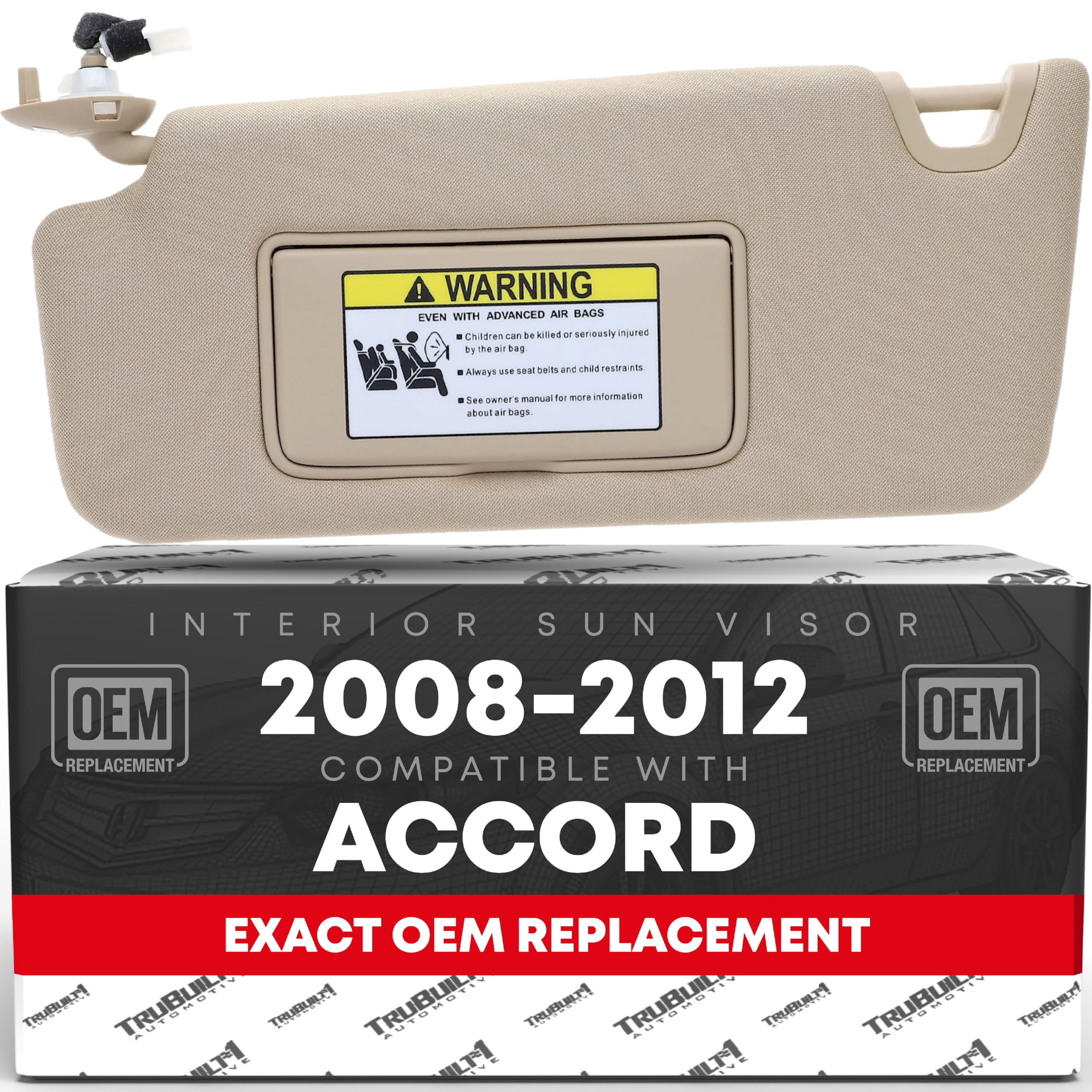 Sun Visor Replacement, Left Driver Side - Compatible with 2008-2012 Honda Accord - Automotive Sun Protection Visor Interior Shade - Beige, with Mirror - OEM 83280-TA0-A91ZB