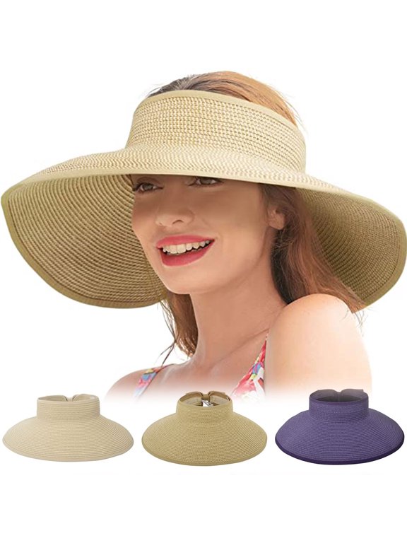 Sun Visor for Women Wide Brim Roll up Straw Hat Women Beach Visor Hats for Women UV Foldable Sun Hat Women Beach Hat