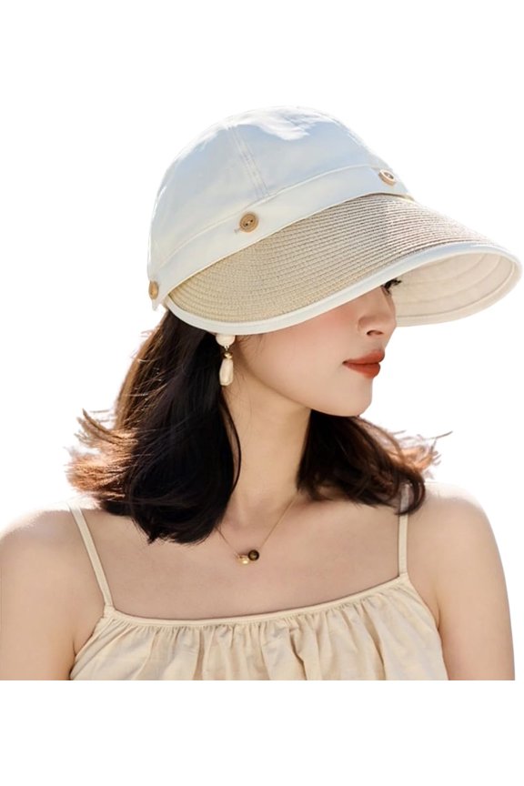 Sun Visor for Women, Wide Brim Sun Protection Ponytail Hat Detachable Summer Beach Cap for Outdoor Sports