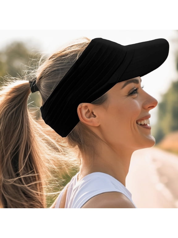 Sun Visor qinhaie Beach Wide Brim Fashion Hat Uv Protection Quick Dry Packable Summer Cap for Casual Sports Black Fishing Hat One Size