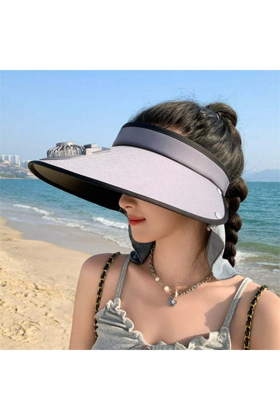 Sun Visors Hat With Fan, Female Style Wide Brimmed Sun Protection Hat, USB Rechargeable Built-in Fan Hat With 3 Gear Wind Speed, Large Area Sun Protection, Adjustable Elastic Buckle
