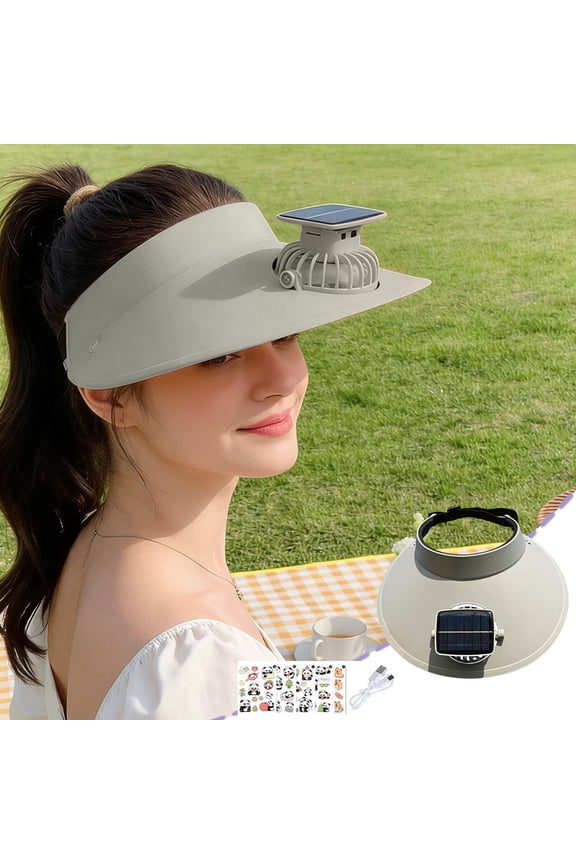 Sun Visors Hat with Fan for Women,Two Power Supply (Solar + USB),Three Adjustable Speed Settings,Waterproof,Lightweight and Breathable Designs,Suitable for Sports, Park Tours and Travel(Gray)