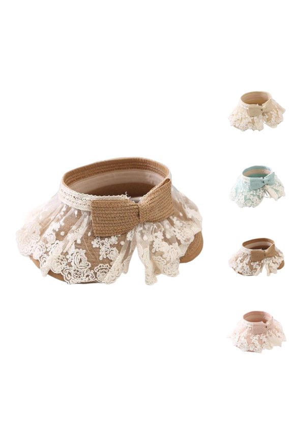 Sun Visors for Women – Lace Straw Foldable Wide Brim Hat with UV Protection, Mother-Daughter Matching Summer Hat for Beach, Pool, Travel and Vacation Fun