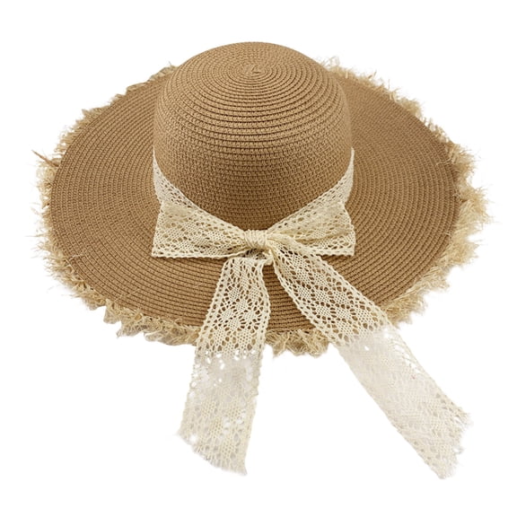 Sun Visors for Women UV Golf Hat with Mesh Panel Venting Versatile Brimmed Straw Hat For Women Summer Lace Outing Sun Hat Small Fresh Bow Shading Beach Hat