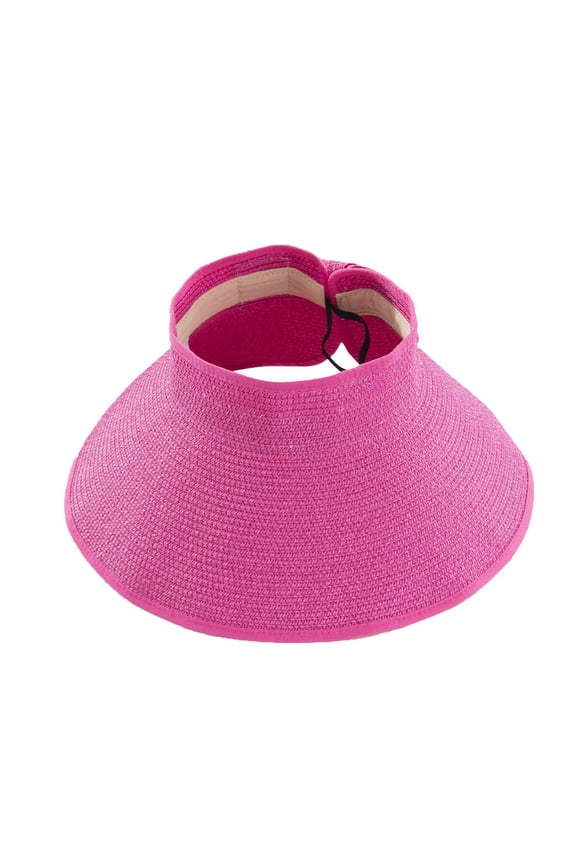 Sun Visors for Women Summer UV Protection Wide Brim Straw Beach Foldable Roll Up Visor Hat Ponytail Cap for Travel