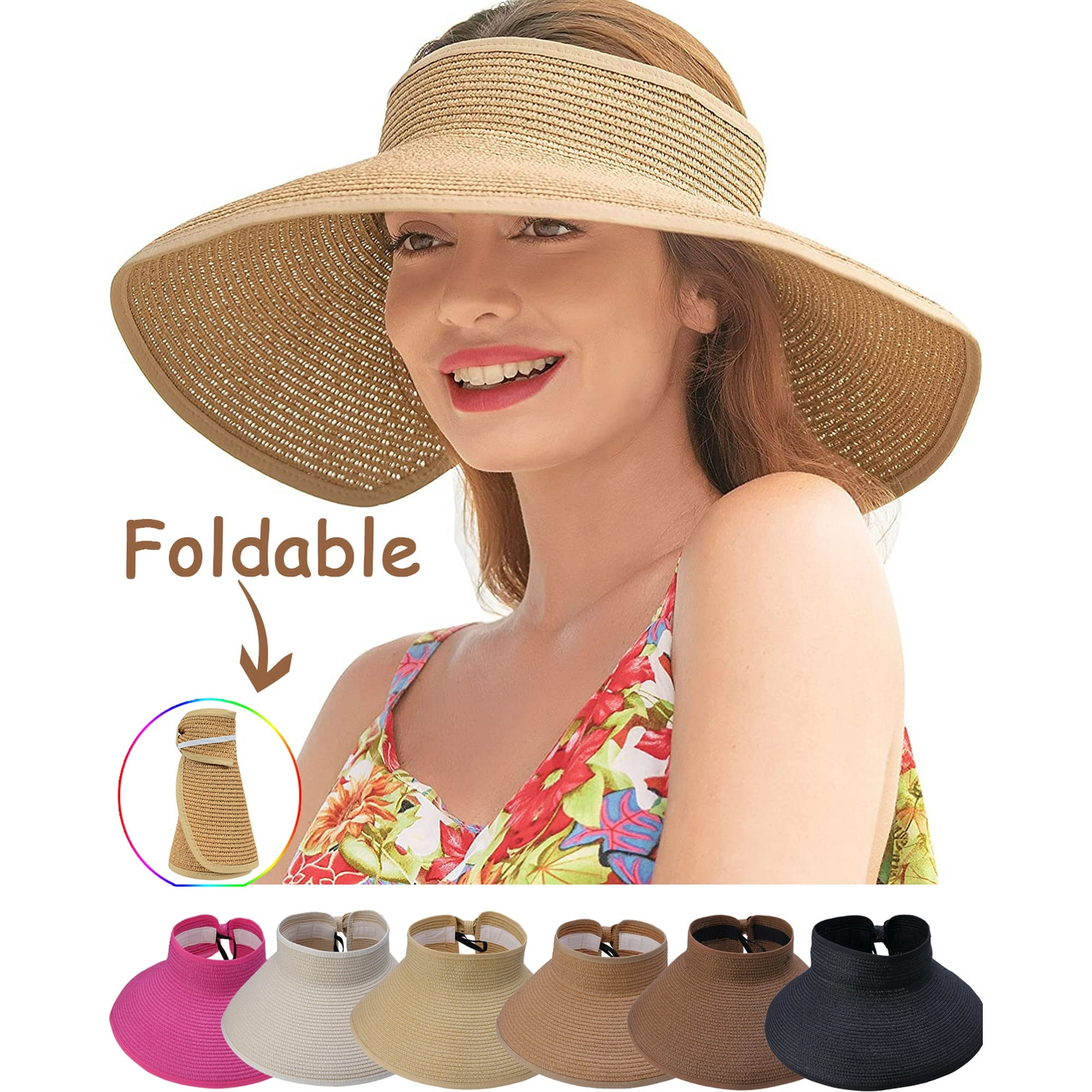 Dalrosia Sun Visors for Women Wide Brim Straw Hat Women Beach Visor Hats for Women UV Protection Foldable Sun Hat Women Beach Hat Walmart