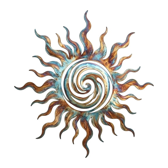 Sun Wall Art, Iron Sunburst Wall Decor Hanging Sculpture, for Living Room Yard Porch Gift Multicolor