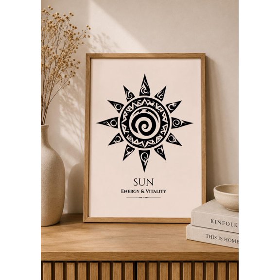 Sun Wall Art Print Tribal Sun Celestial Boho Decor Energy and Vitality Artwork Spiritual Minimalist Wall Art