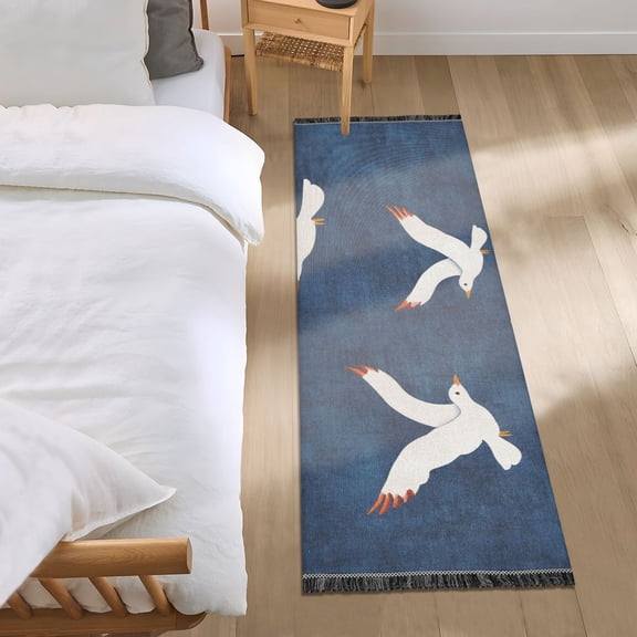 Sun Waves Seagulls Fly Retro Bedside Runner Rug 2'x 6' Non Slip Carpet Floor Mat Area Rug