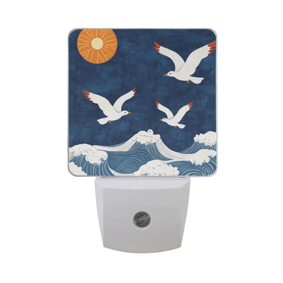 Sun Waves Seagulls Fly Retro LED Night Light with Smart Sensor Plug Into Wall Dusk to Dawn 2 packs