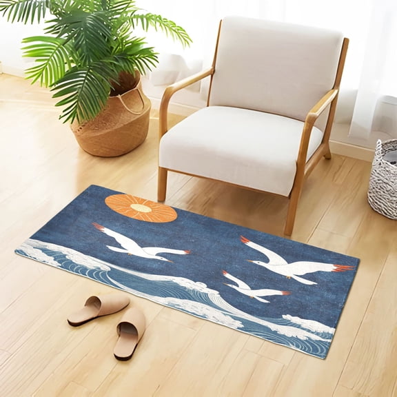 Sun Waves Seagulls Fly Retro Plush Carpet Non Slip Runner Rug Absorbent Bath Mat 39" x 20"