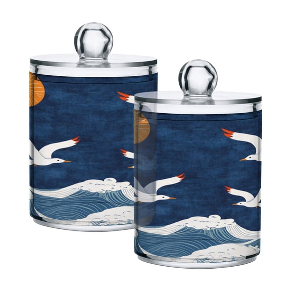 Sun Waves Seagulls Fly Retro Translucent Plastic Cans Storage Canisters with Lid Set of 2