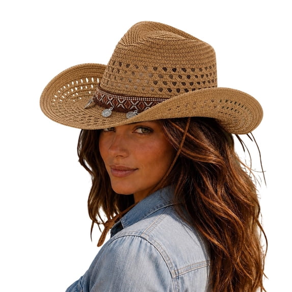 Sun Western Cowboy Hat With Layered Cutout Design – Lightweight Outdoor Summer Headwear for Casual Activities