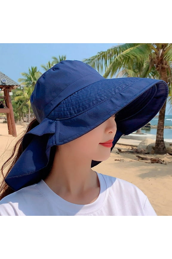 The Sun Wide Brim UV Neck Protection Solar Beach Hats Foldable Ponytail Travel Sun Panama Caps Women Sun Hats UV Protection Wide Brim Foldable Ponytail Hole Beach Hats with Neck Cover for Gardening