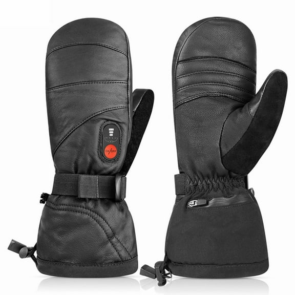 Sun Will Black Leather Waterproof Snow Gloves, Rechargeable Heated Touch Screen Warm Ski Mittens S-2XL