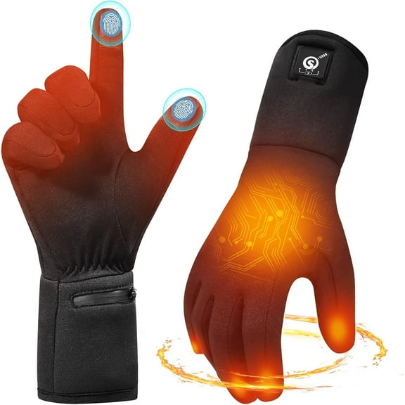 Sun Will Black Thin Gloves, Rechargeable Battery Heating Gloves for Snow XXS-2XL