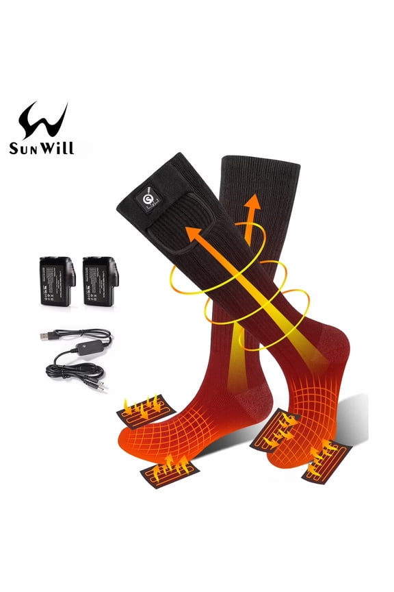 Sun Will Electric Heating Socks Black Unisex Rechargeable Battery Warm Socks S-XL