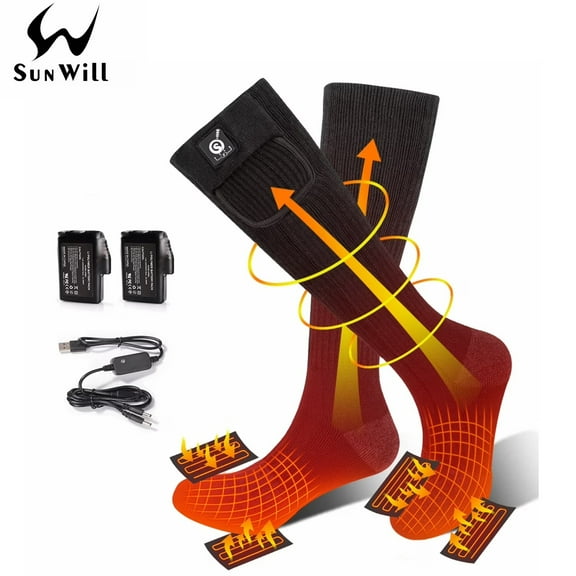 Sun Will Electric Heating Socks Black Unisex Rechargeable Battery Warm Socks S-XL
