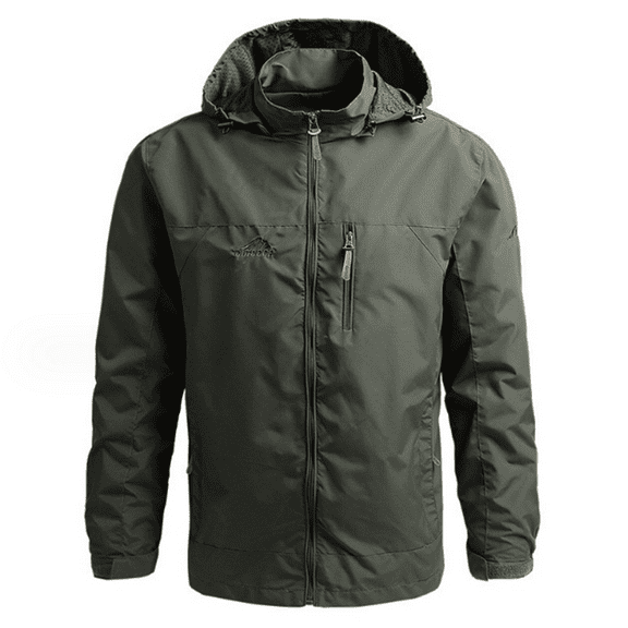 Sun Will Men's Hooded Waterproof Jacket Lightweight Windbreaker Outdoor Zip Up Coats Army Green S-5XL
