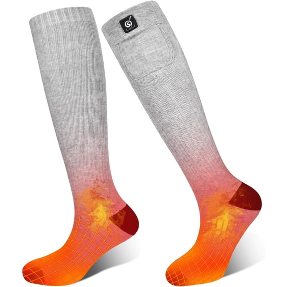 Sun Will Rechargeable Electric Heated Socks for Men Women,2200mAh Battery Powered Heating Socks Gray S-XL