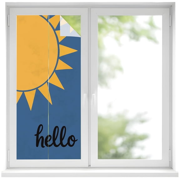 Sun Window Privacy Film Hello Cartoon Minimalist Decorative Glass Window Film UV Blocking Static Cling Non-Adhesive Sticker Covering for Home Door 19.6 x 39.3 inches