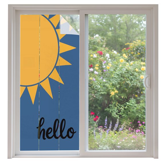 Sun Window Privacy Film Hello Cartoon Minimalist Decorative Glass Window Film UV Blocking Static Cling Non-Adhesive Sticker Covering for Home Door 35.4x78.7 inches