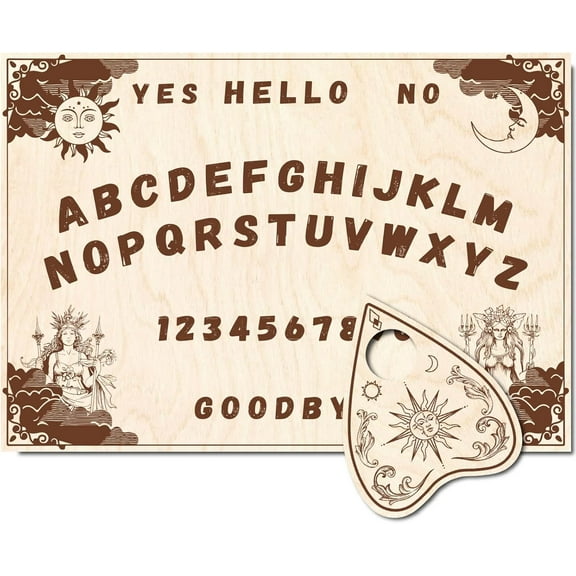 Sun Wood Spirit Board Moon Pendulum Dowsing Divination Board Set Talking Boards with Planchette Metaphysical Message Board for Wicca Witch Stuff Altar Party Supplies 11.8x8.3Inch