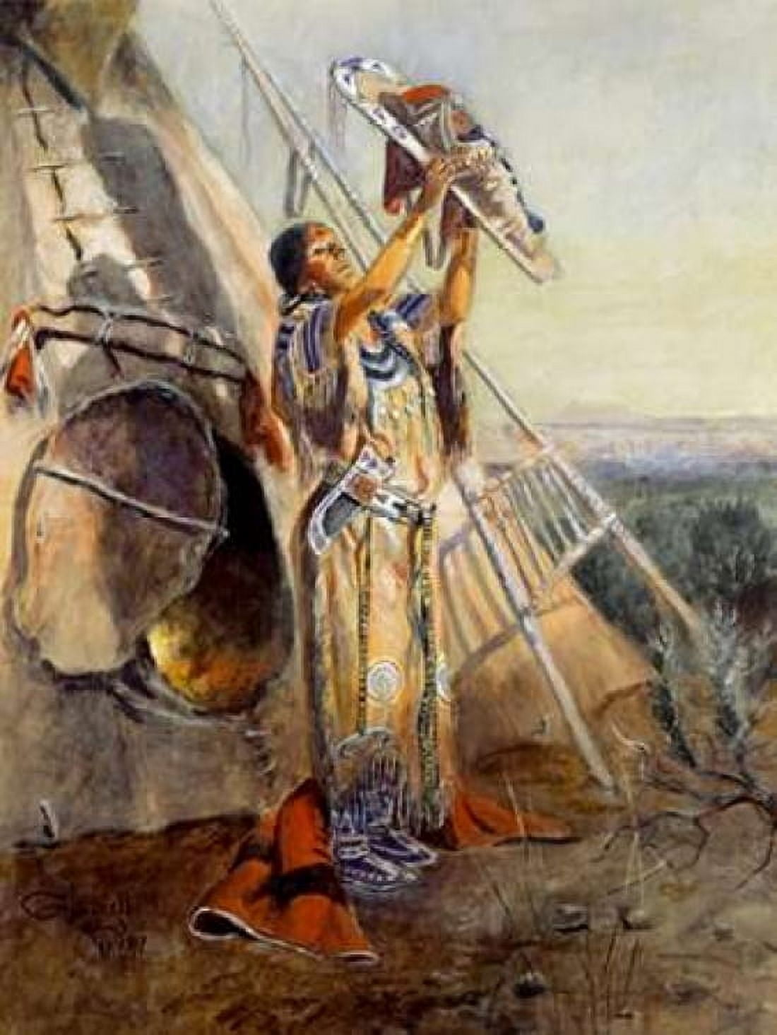Sun Worship in Montana Canvas Art - Charles M Russell (18 x 24)