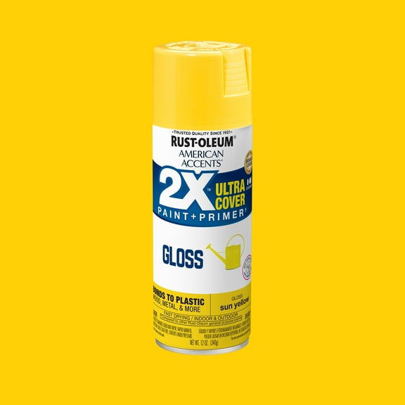 Sun Yellow, Rust-Oleum American Accents 2X Ultra Cover Gloss Spray Paint-327880, 12 oz