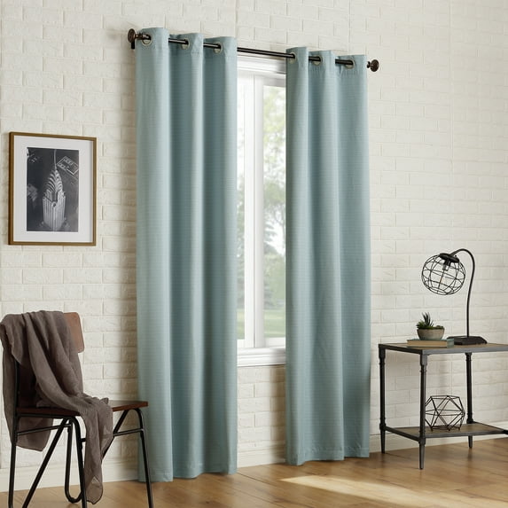 Sun Zero Arlo 2-Piece Textured Thermal Insulated Room Darkening Grommet Curtain Panel Pair, Aqua, 40"W x 95"L