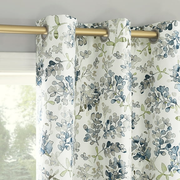 Sun Zero Arlo 2-Piece Textured Thermal Insulated Room Darkening Grommet Curtain Panel Pair, Blue Floral, 40"W x 84"L