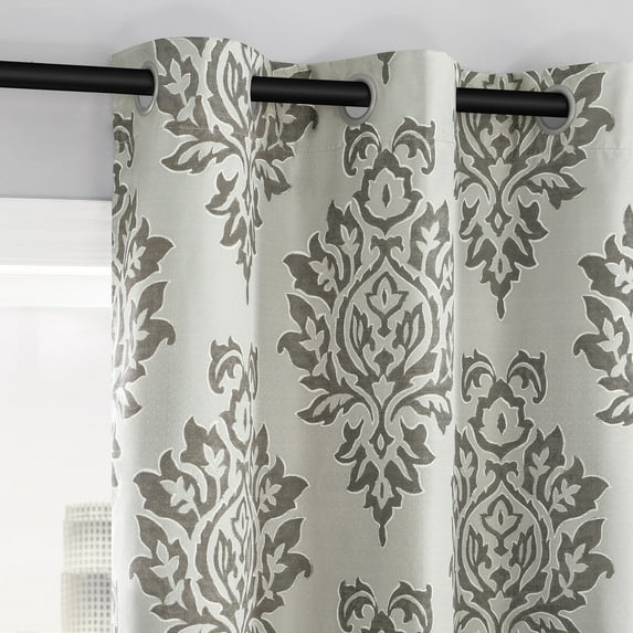 Sun Zero Arlo 2-Piece Textured Thermal Insulated Room Darkening Grommet Curtain Panel Pair, Brown Damask, 40"W x 63"L