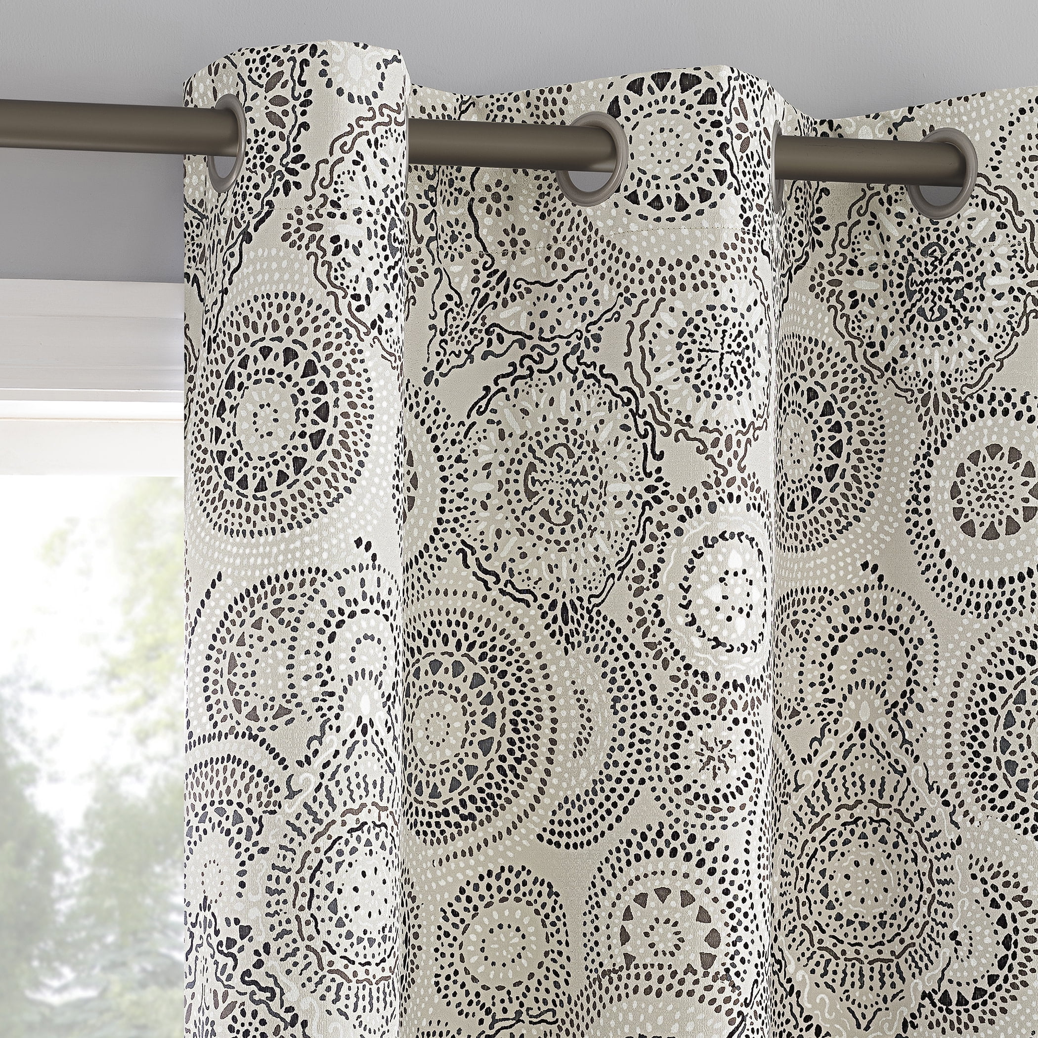 Sun Zero Arlo 2-Piece Textured Thermal Insulated Room Darkening Grommet Curtain Panel Pair, Brown Medallion, 40"W x 95"L