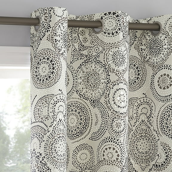 Sun Zero Arlo 2-Piece Textured Thermal Insulated Room Darkening Grommet Curtain Panel Pair, Brown Medallion, 40"W x 95"L