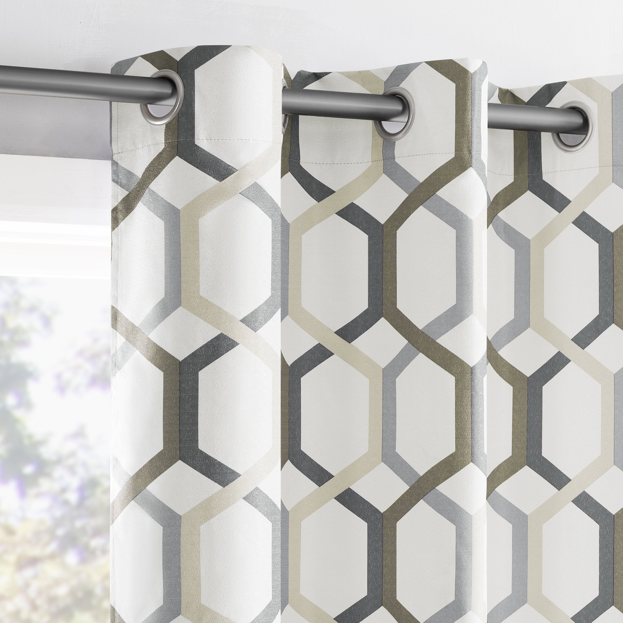 Sun Zero Arlo 2-Piece Textured Thermal Insulated Room Darkening Grommet Curtain Panel Pair, Gray Geometric, 40"W x 95"L