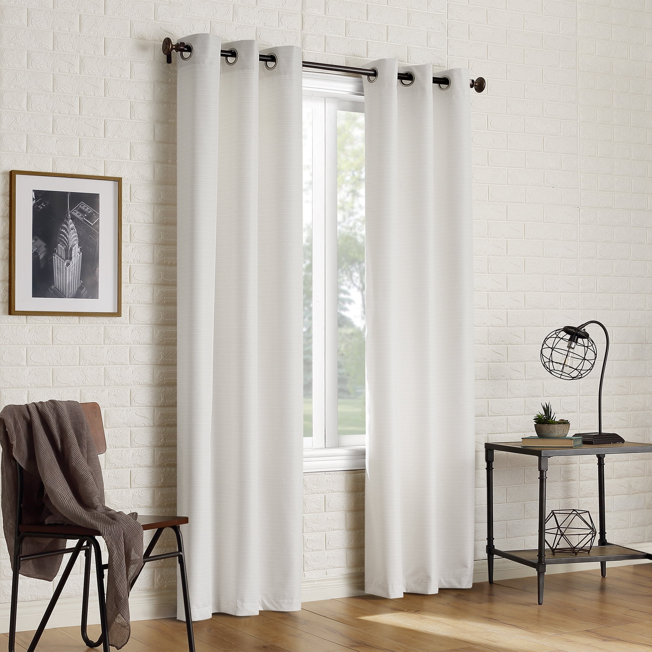Sun Zero Arlo 2-Piece Textured Thermal Insulated Room Darkening Grommet Curtain Panel Pair, Pearl White, 40"W x 95"L
