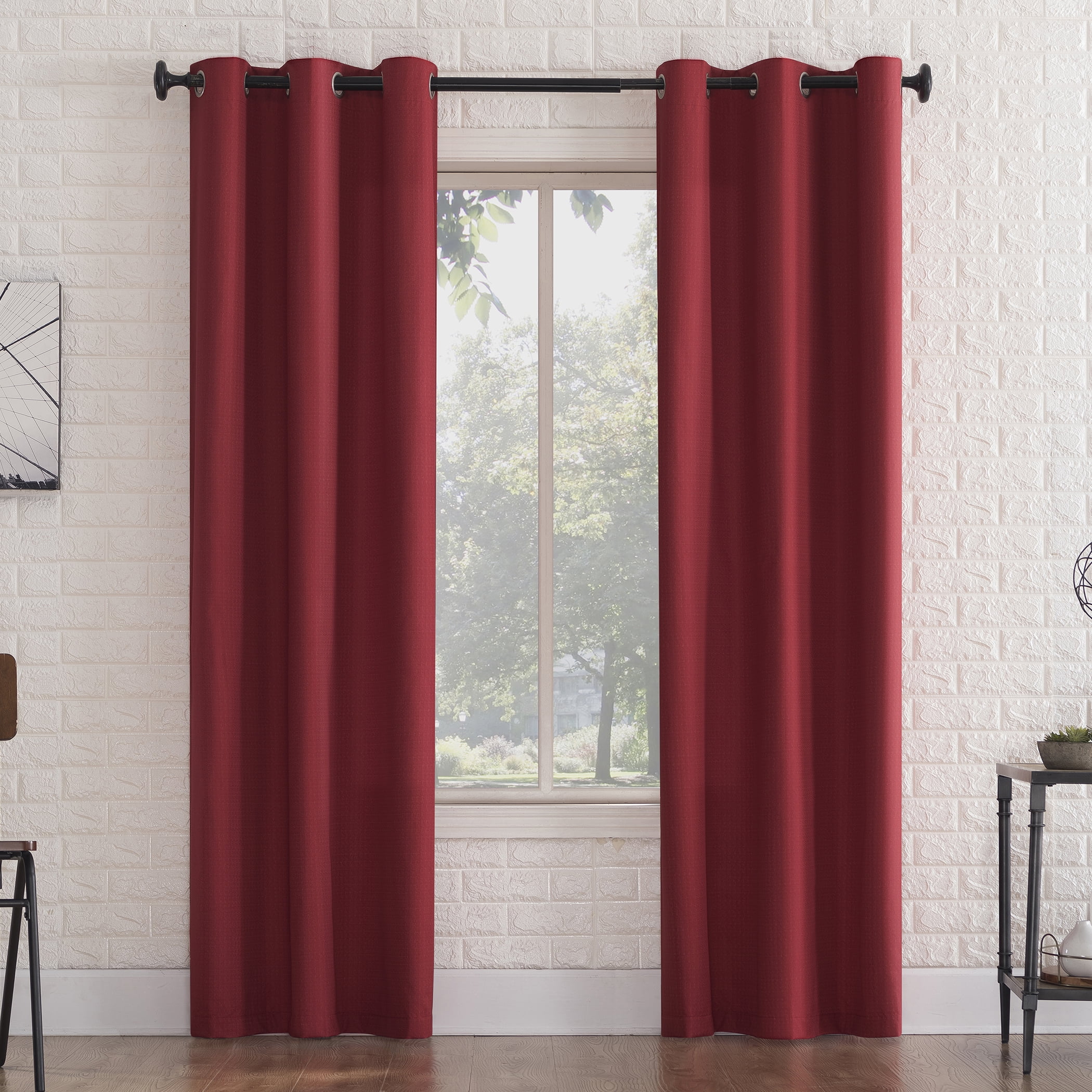 Sun Zero Arlo 2-Piece Textured Thermal Insulated Room Darkening Grommet Curtain Panel Pair, Red, 40"W x 95"L