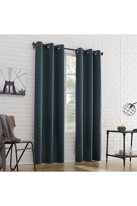 2-Pack Arlo Textured Thermal Insulated Grommet Curtain Panel Pair, 40" x 95", Teal
