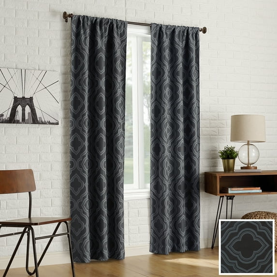 Sun Zero 2-Pack Kenzie Trellis Jacquard Blackout Rod Pocket Curtain Panel Pair, 36" X 84", Coal