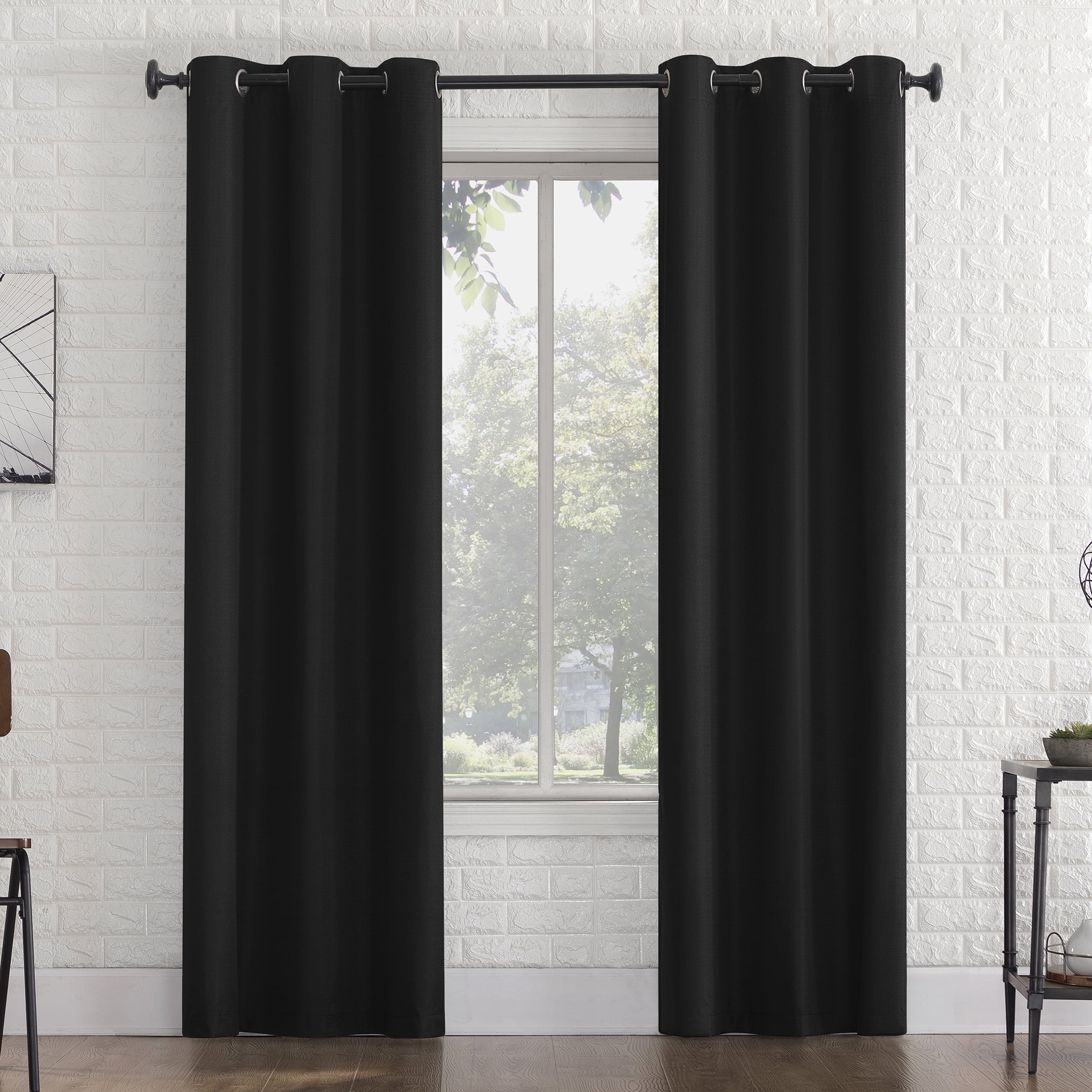 Sun Zero Arlo 2-Piece Textured Thermal Insulated Room Darkening Grommet Curtain Panel Pair, Black, 40"W x 95"L