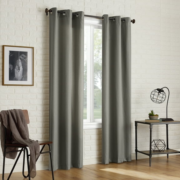 Sun Zero Arlo 2-Piece Textured Thermal Insulated Room Darkening Grommet Curtain Panel Pair, Gray, 40"W x 63"L