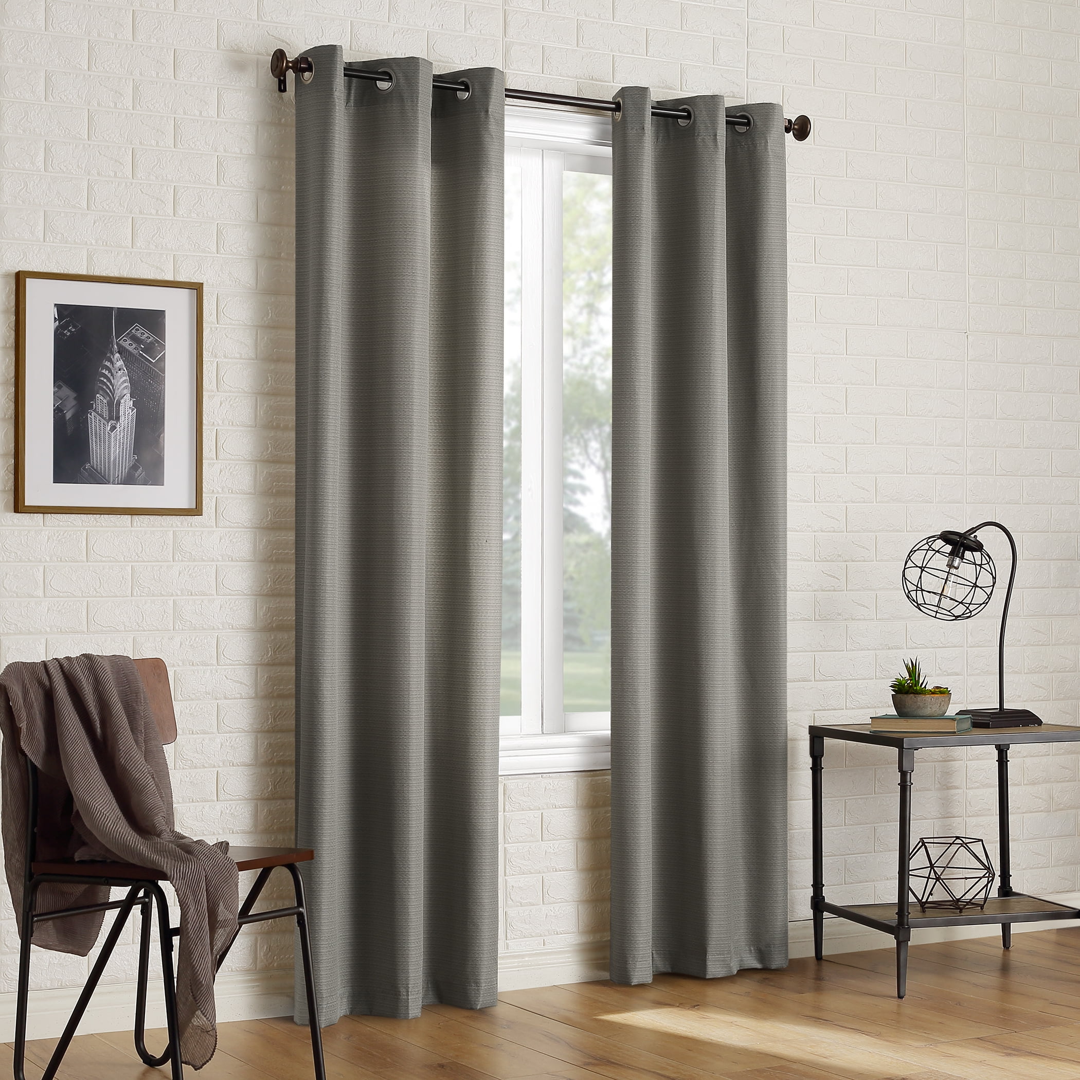 Sun Zero Arlo 2-Piece Textured Thermal Insulated Room Darkening Grommet Curtain Panel Pair, Gray, 40"W x 95"L