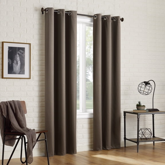 Sun Zero Arlo 2-Piece Textured Thermal Insulated Room Darkening Grommet Curtain Panel Pair, Mocha Brown, 40"W x 63"L
