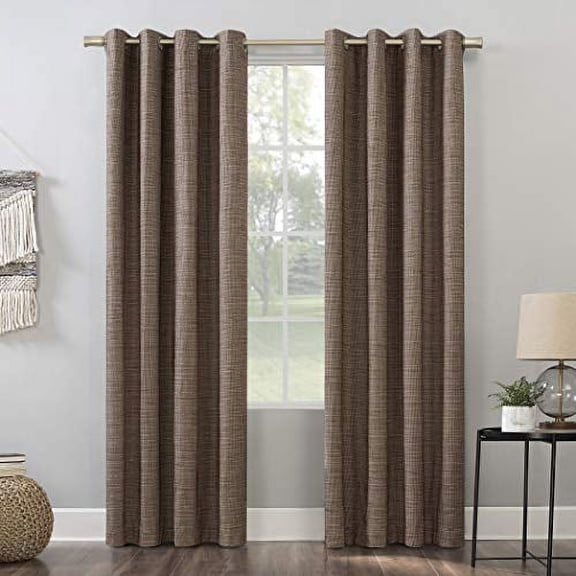 Sun Zero 56588 Brooks Burlap Weave Thermal Extreme 100% Blackout Grommet Curtain Panel, 52" x 96", Deep Red/Linen