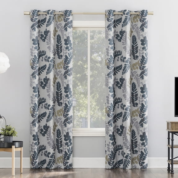 Sun Zero Alamea Botanical Print Theater Grade 100% Blackout Grommet Curtain Panel, 40"x108", Indigo