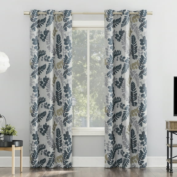 Sun Zero Alamea Botanical Print Theater Grade 100% Blackout Grommet Curtain Panel, 40"x84", Indigo