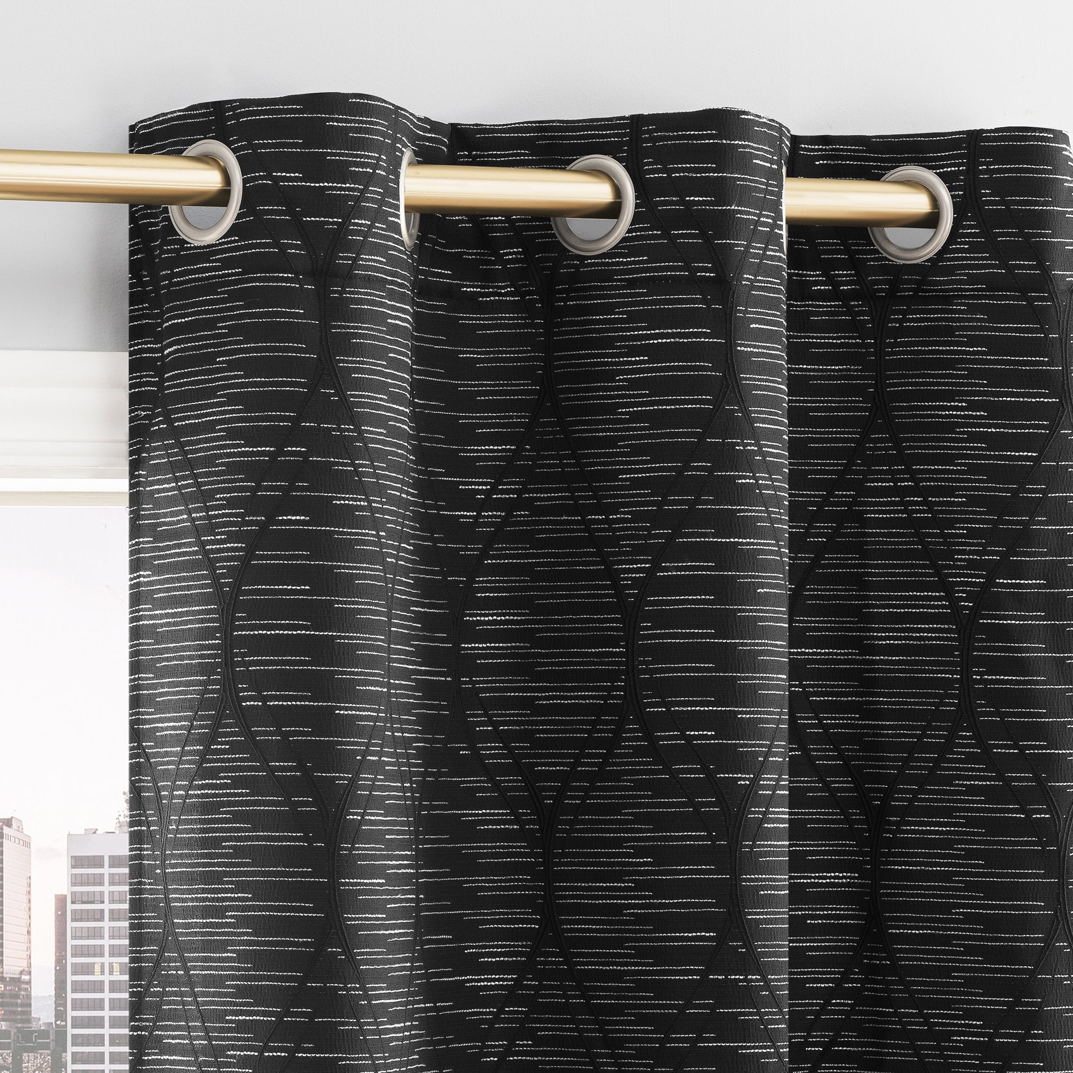 Sun Zero Alaster Geometric Ogee 100% Blackout Grommet Curtain Panel, 40"x84", Black
