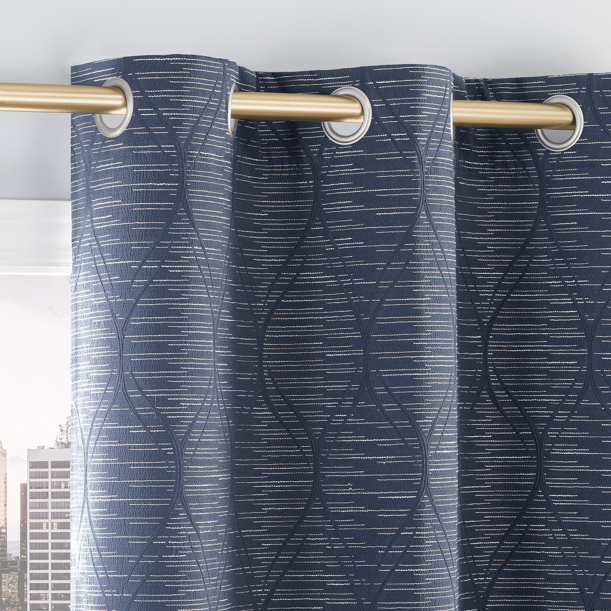 Sun Zero Alaster Geometric Ogee 100% Blackout Grommet Curtain Panel, 40"x84", Navy